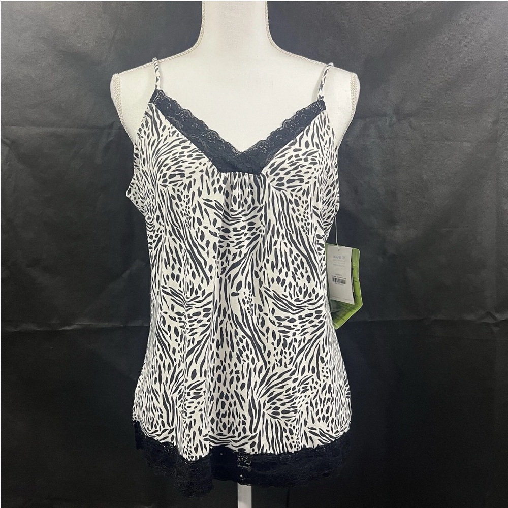 Wild Bleu Top Camisole Shirt Bamboo Black White Lace Moisture Wicking Size L